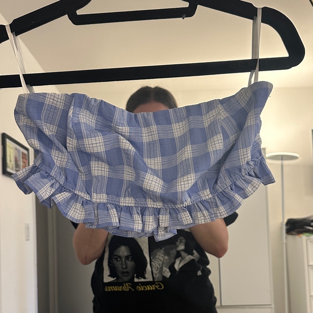 superdown Blue Plaid Crop Top